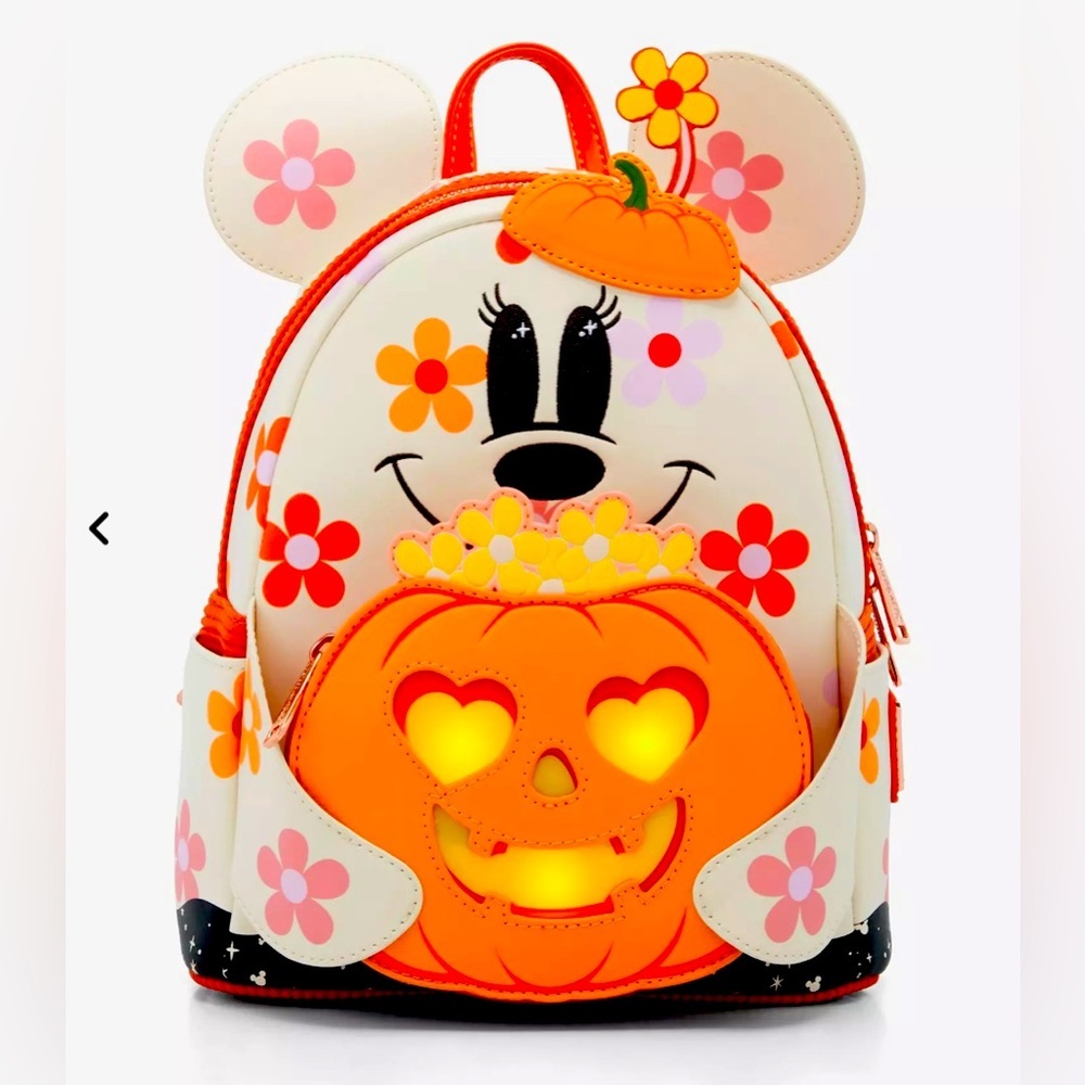 Loungefly Disney Minnie Mouse Floral Pumpkin Glow-in-the-Dark Light-Up N…